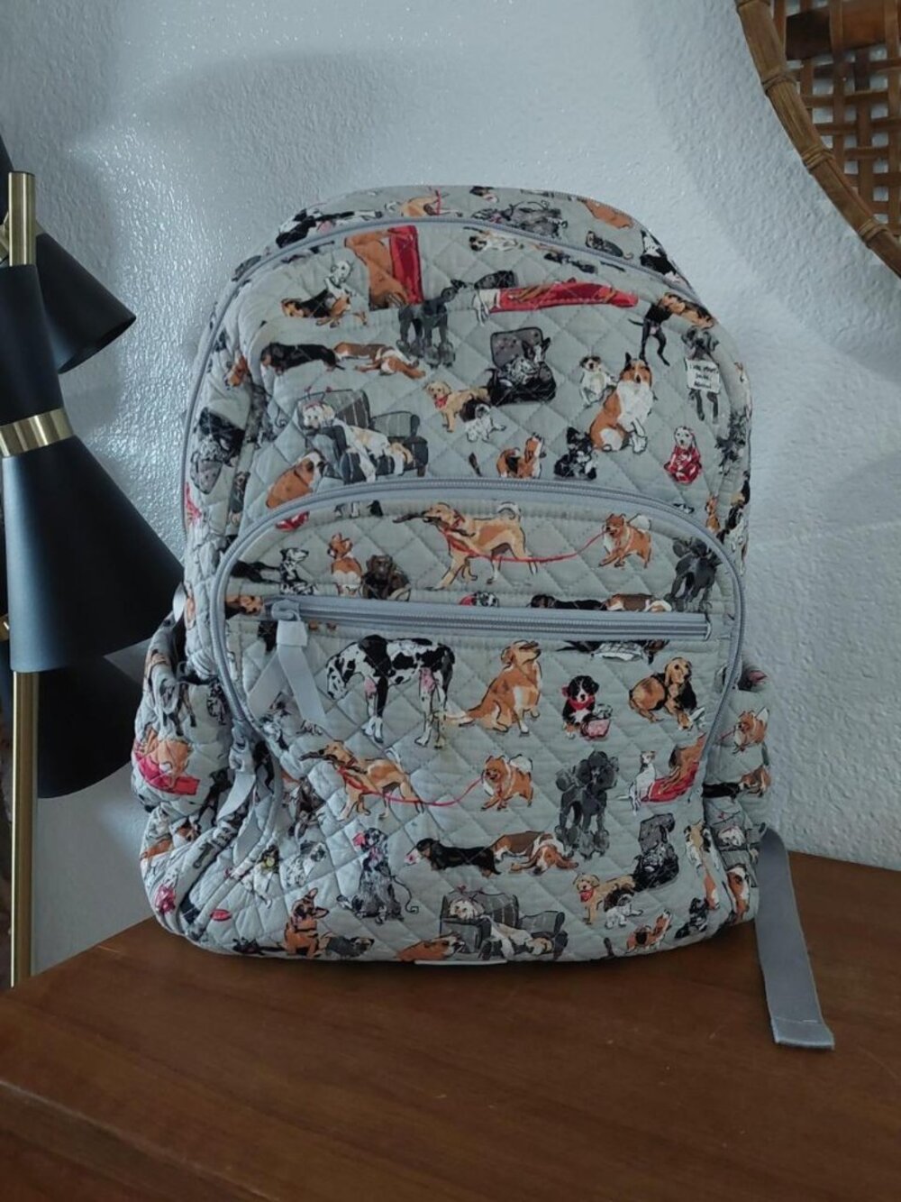Vera Bradley Dog Show Essential Large Backpack Rare Best in Show Quilted Grey Mu